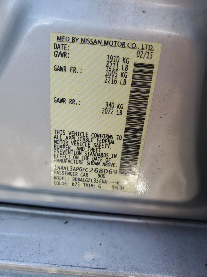 2015 Nissan Altima VIN 1N4AL3AP6FC268069 Copart auction photo, all over damage thumbnail 12