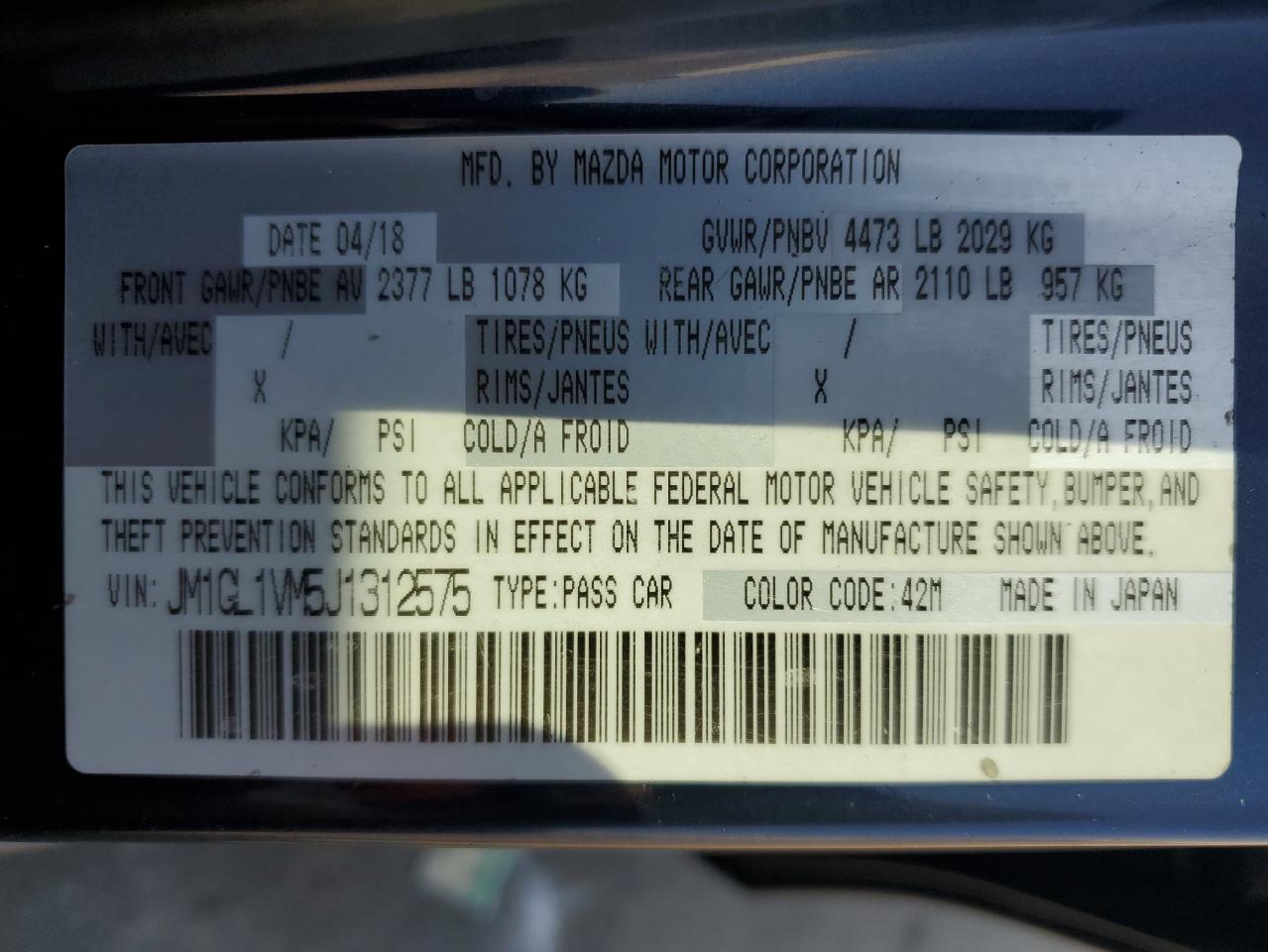 2018 Mazda 6 VIN JM1GL1VM5J1312575 Copart auction photo, front end damage thumbnail 14