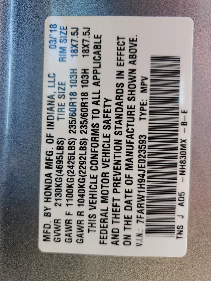 2018 Honda CR-V VIN 7FARW1H94JE023593 Copart auction photo, front end damage thumbnail 14