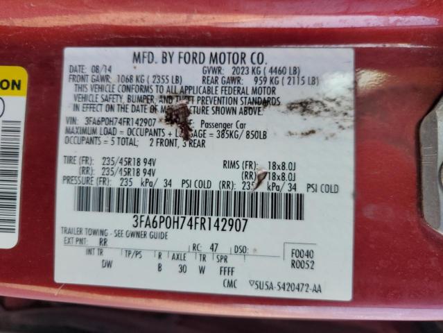 2015 Ford Fusion VIN 3FA6P0H74FR142907 Copart auction photo, front end / rear end damage thumbnail 12