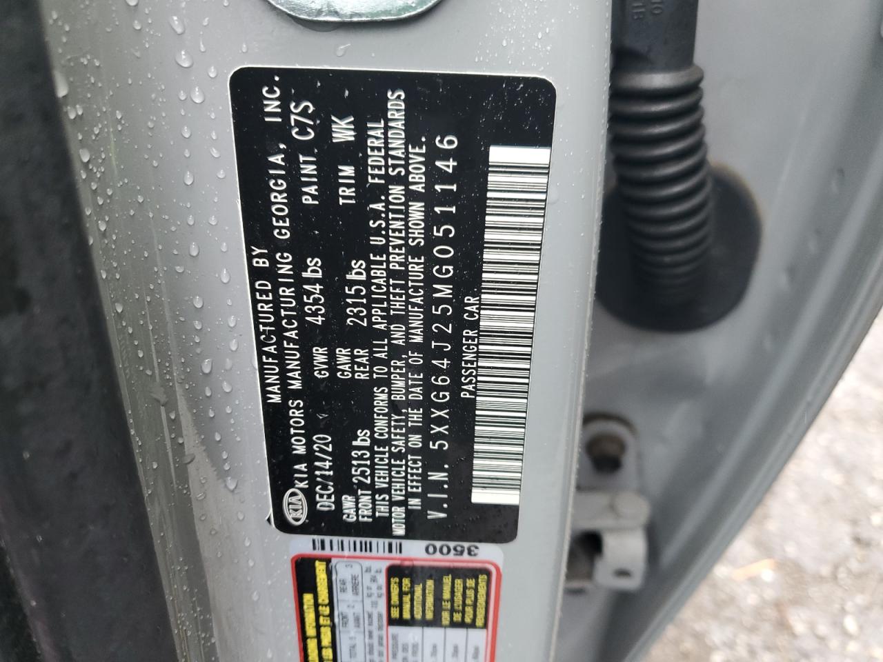 2021 KIA K5 VIN 5XXG64J25MG051146 Copart auction photo, front end / side damage thumbnail 14