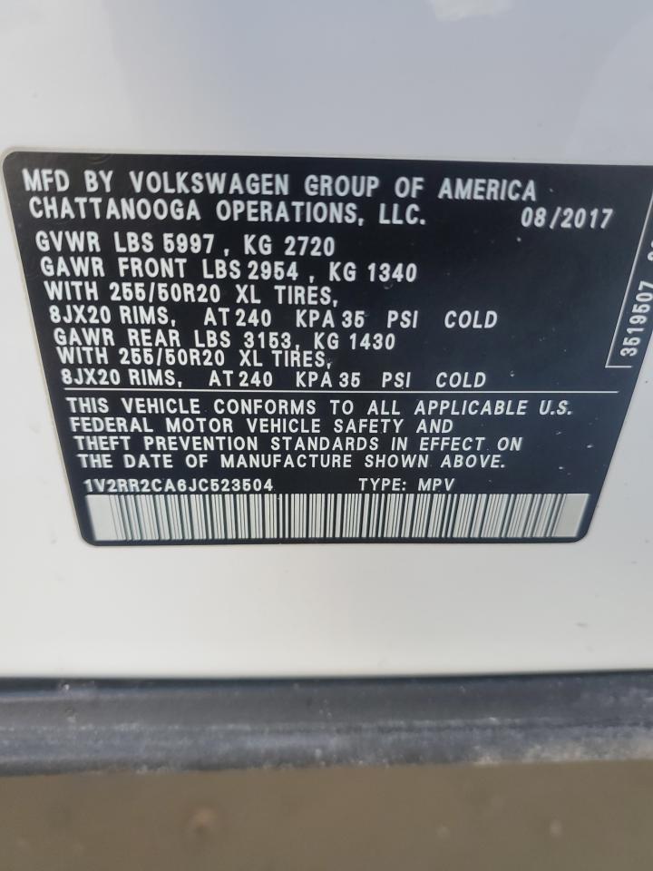 2018 Volkswagen Atlas VIN 1V2RR2CA6JC523504 Copart auction photo, side damage thumbnail 13