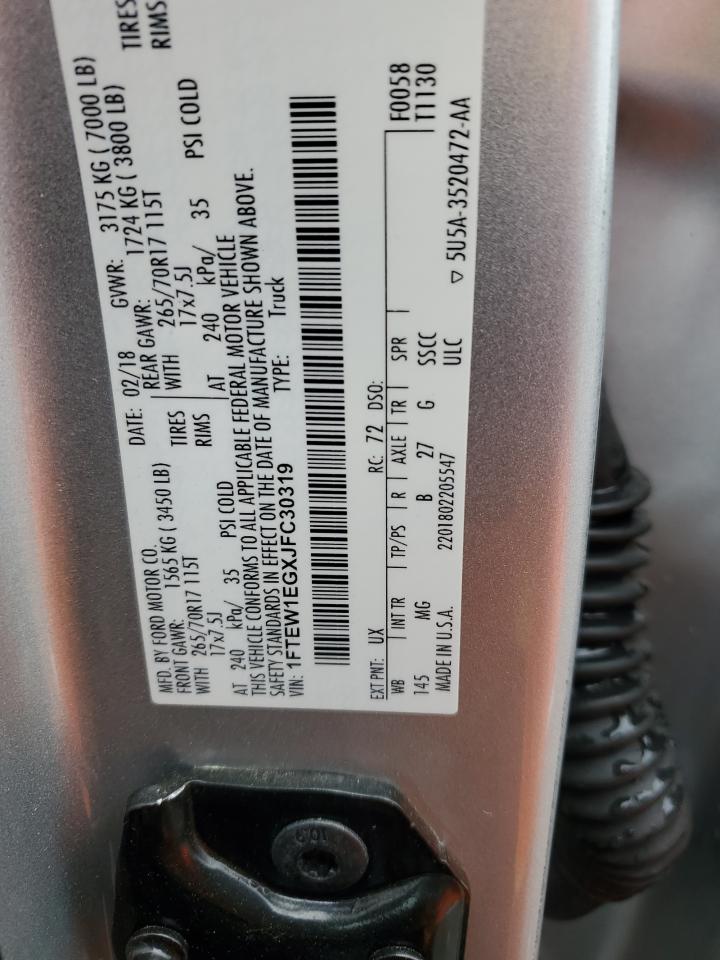 2018 Ford F-150 VIN 1FTEW1EGXJFC30319 Copart auction photo, front end damage thumbnail 12