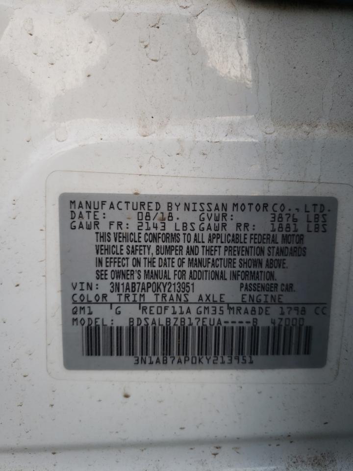 2019 Nissan Sentra VIN 3N1AB7AP0KY213951 Copart auction photo, front end / minor dent/scratches damage thumbnail 13
