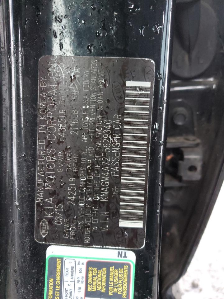 2015 KIA Optima VIN KNAGM4A72F5629340 Copart auction photo, vandalism / front end damage thumbnail 12