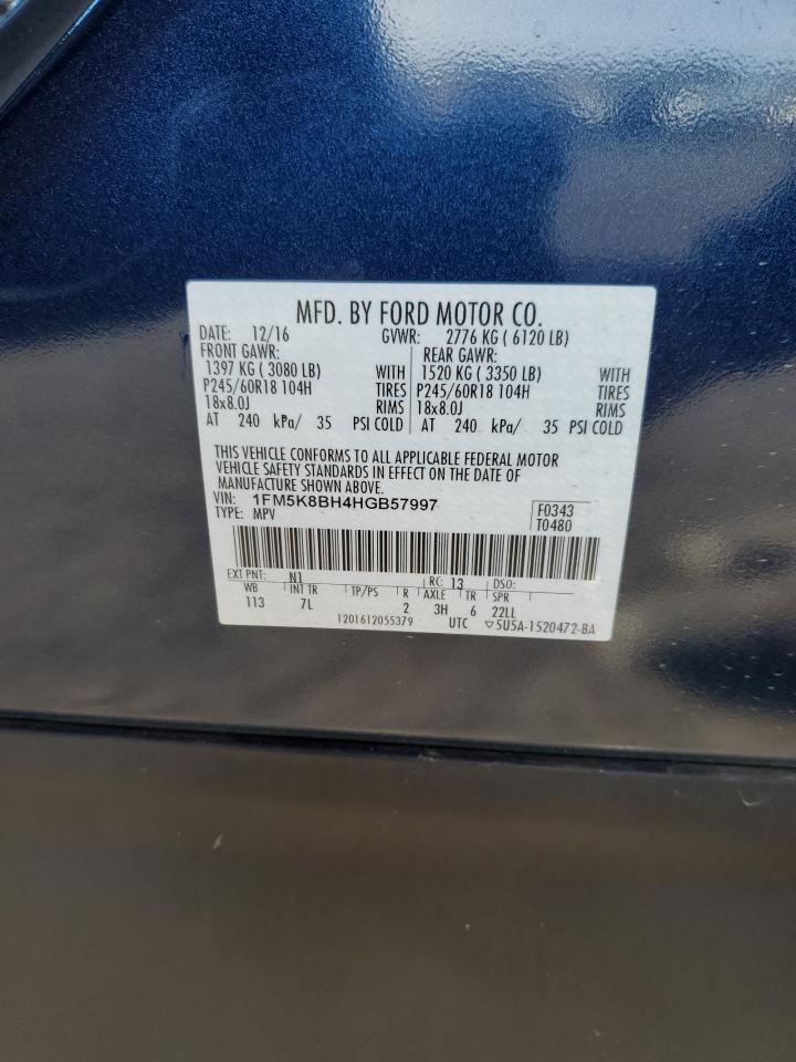 2017 Ford Explorer VIN 1FM5K8BH4HGB57997 Copart auction photo, side / front end damage thumbnail 13