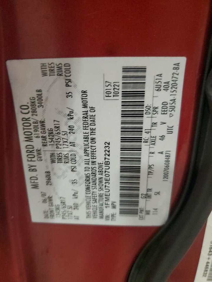 2007 Ford Explorer VIN 1FMEU73E07UB72232 Copart auction photo, all over damage thumbnail 13