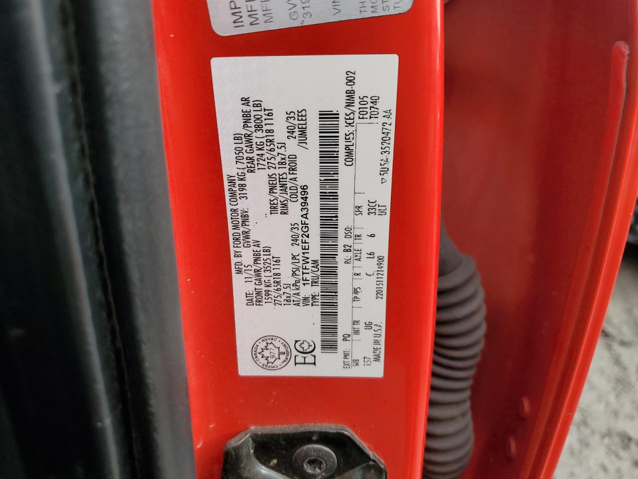 2016 Ford F-150 VIN 1FTFW1EF2GFA39496 Copart auction photo, all over damage thumbnail 12