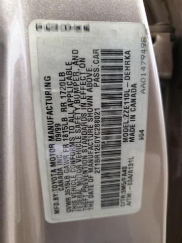 2000 Toyota Corolla VIN 2T1BR12E0YC288021 Copart auction photo, front end damage thumbnail 12