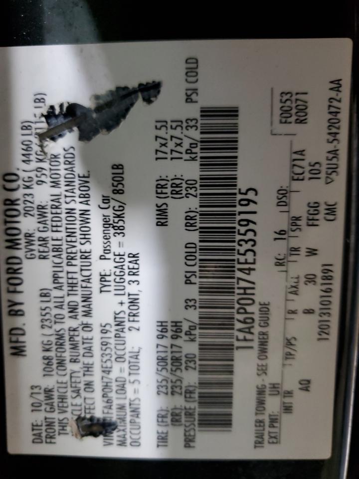 2014 Ford Fusion VIN 1FA6P0H74E5359195 Copart auction photo, side damage thumbnail 12