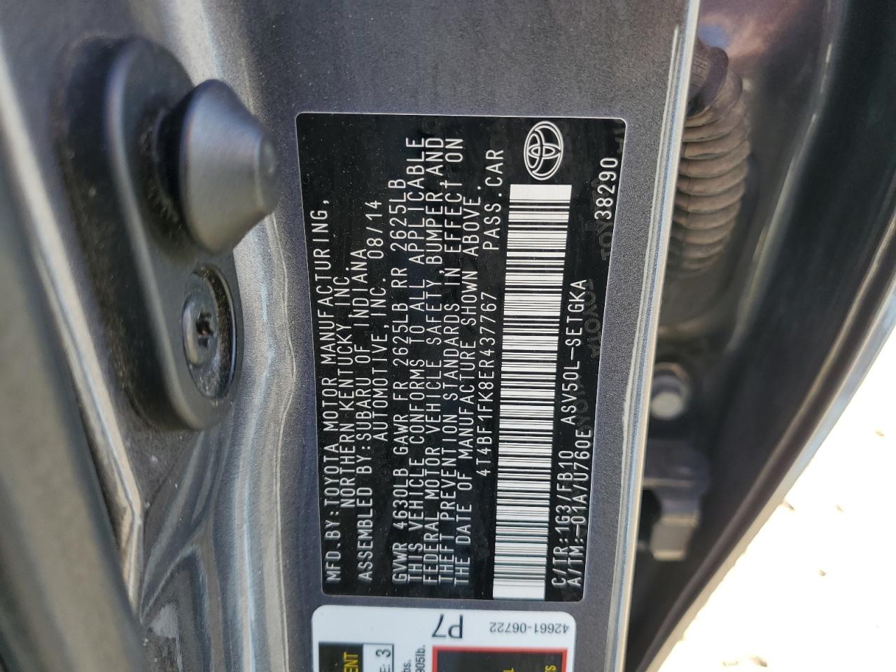 2014 Toyota Camry VIN 4T4BF1FK8ER437767 Copart auction photo, front end / undercarriage damage thumbnail 14
