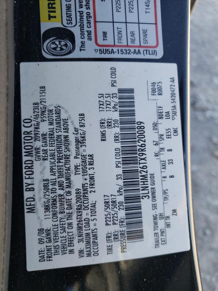 2009 Lincoln MKZ VIN 3LNHM26TX9R620089 Copart auction photo, side / rear end damage thumbnail 14