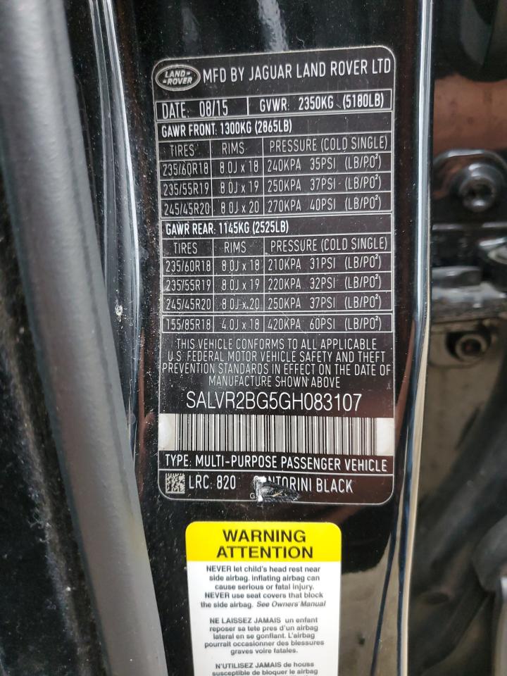 2016 Land Rover Range Rover VIN SALVR2BG5GH083107 Copart auction photo, front end damage thumbnail 12