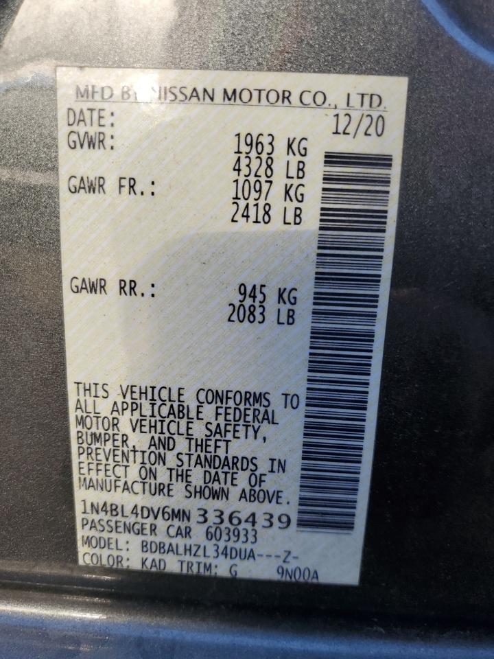 2021 Nissan Altima VIN 1N4BL4DV6MN336439 Copart auction photo, side damage thumbnail 12