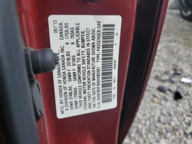 2013 Honda Civic VIN 2HGFB2F56DH583261 Copart auction photo, front end damage thumbnail 13