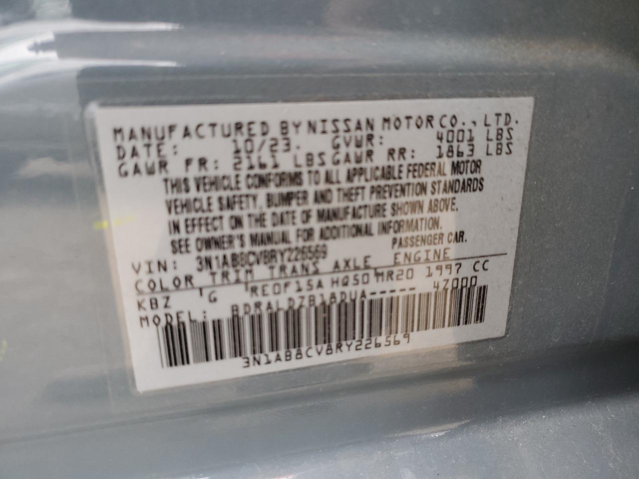 2024 Nissan Sentra VIN 3N1AB8CV8RY226569 Copart auction photo, front end damage thumbnail 13