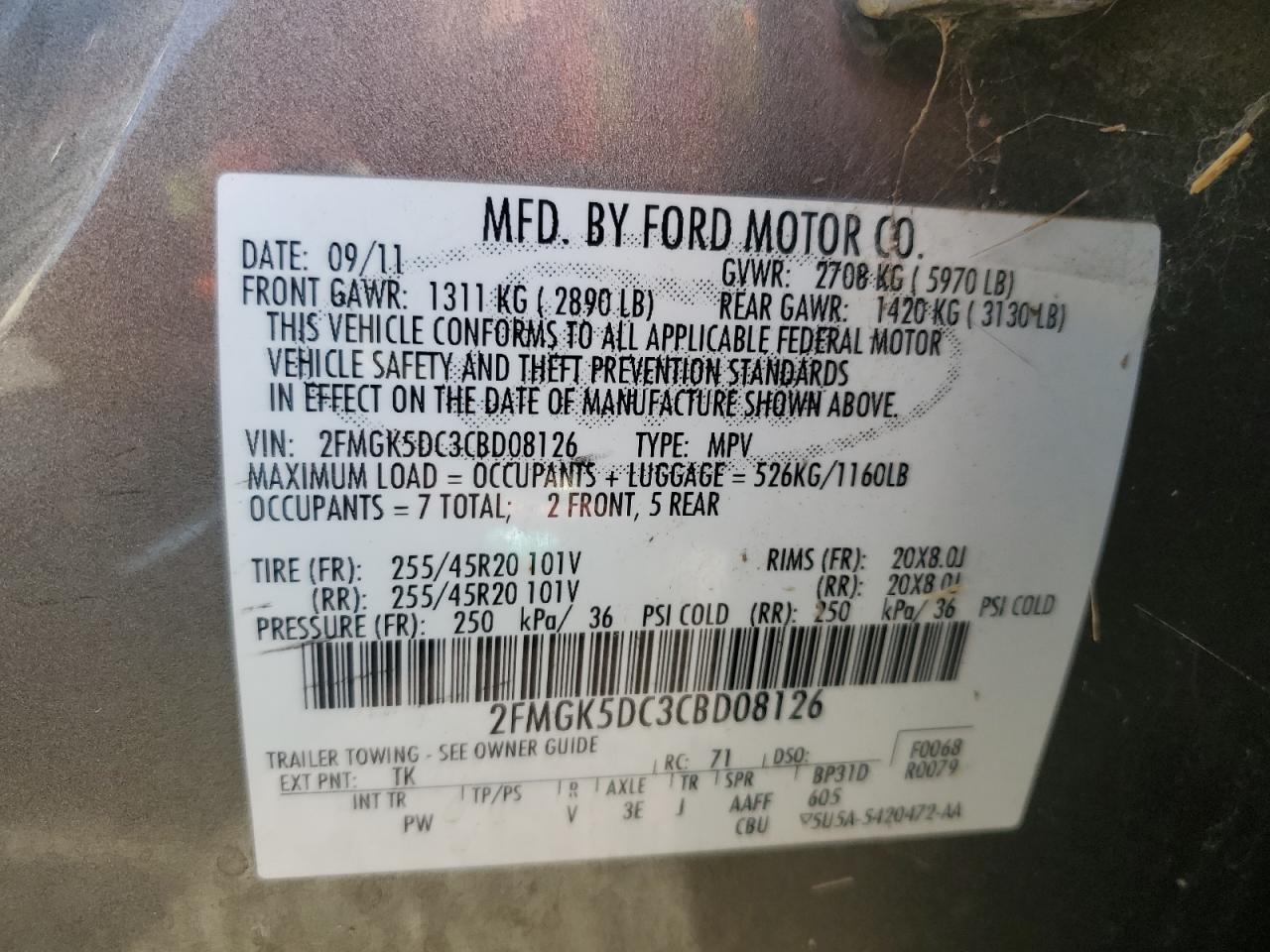2012 Ford Flex VIN 2FMGK5DC3CBD08126 Copart auction photo, all over damage thumbnail 15