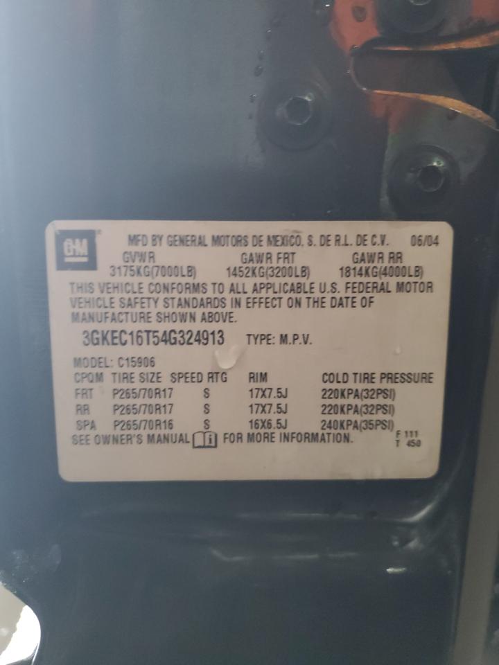 2004 GMC Yukon VIN 3GKEC16T54G324913 Copart auction photo, rear end damage thumbnail 13