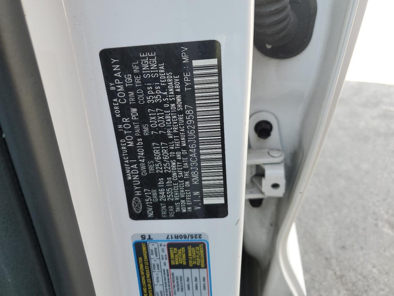 2018 Hyundai Tucson VIN KM8J3CA46JU629587 Copart auction photo, vandalism damage thumbnail 13