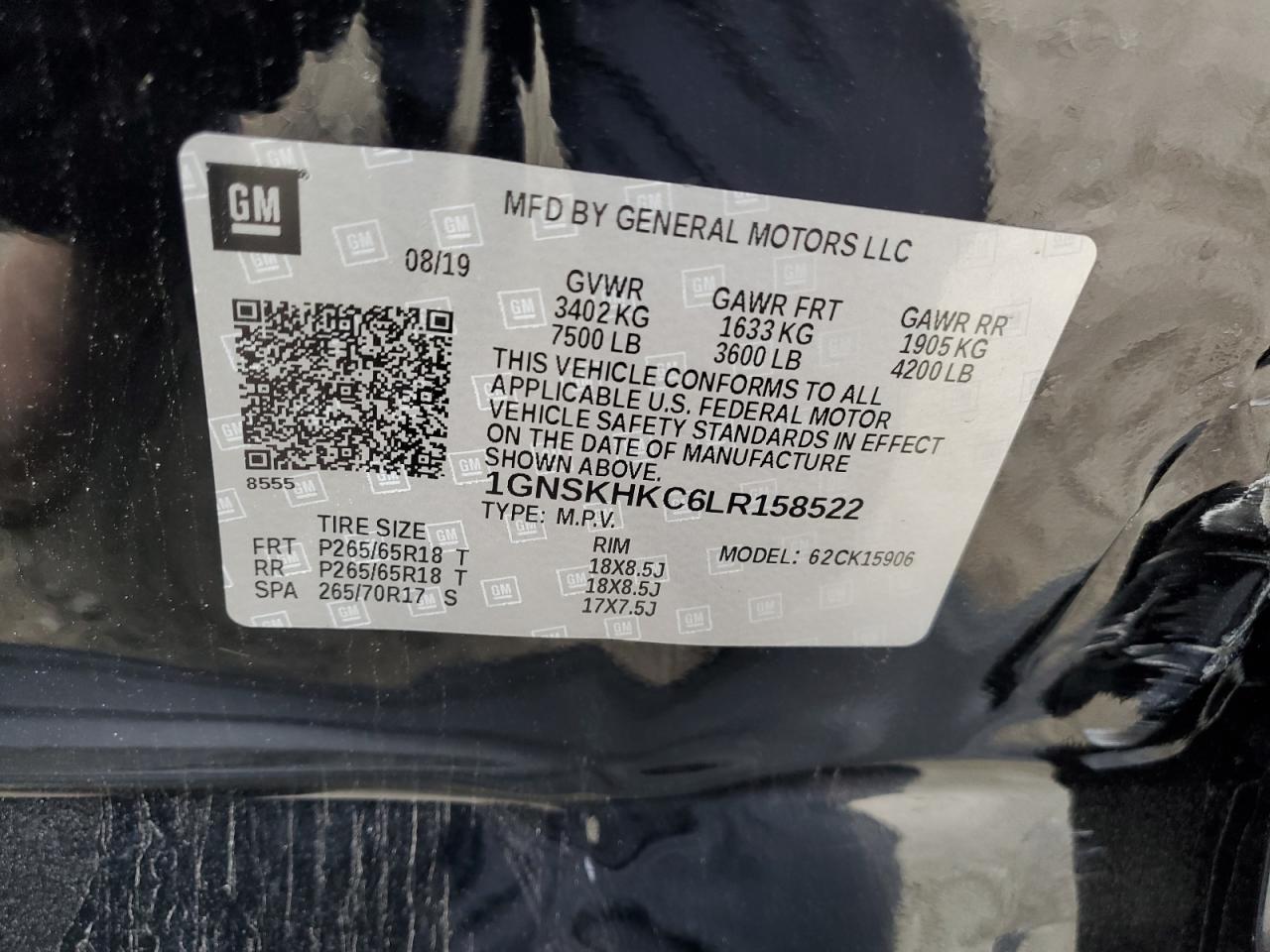 2020 Chevrolet Suburban VIN 1GNSKHKC6LR158522 Copart auction photo, side damage thumbnail 13