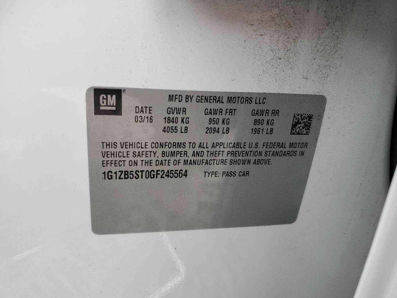 2016 Chevrolet Malibu VIN 1G1ZB5ST0GF245564 Copart auction photo, side damage thumbnail 12