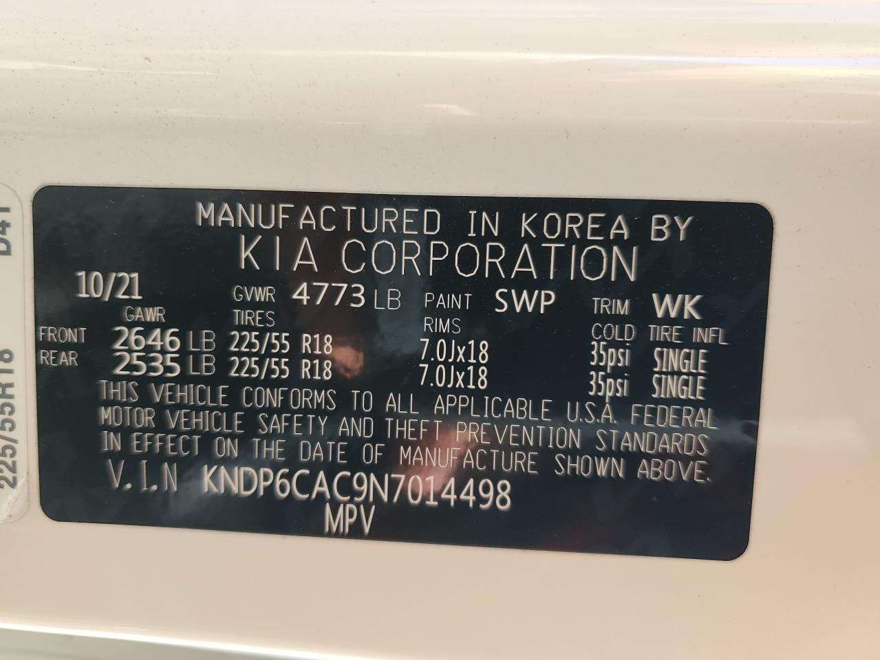 2022 KIA Sportage VIN KNDP6CAC9N7014498 Copart auction photo, front end / mechanical damage thumbnail 12