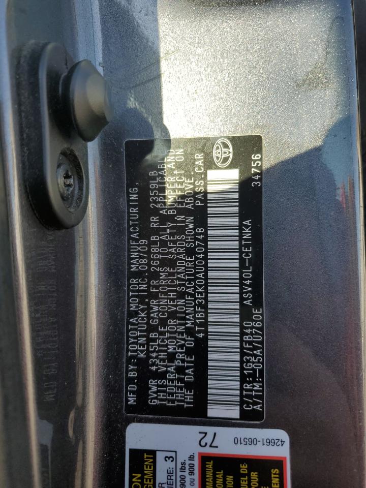 2010 Toyota Camry VIN 4T1BF3EK0AU040748 Copart auction photo, rear end damage thumbnail 12
