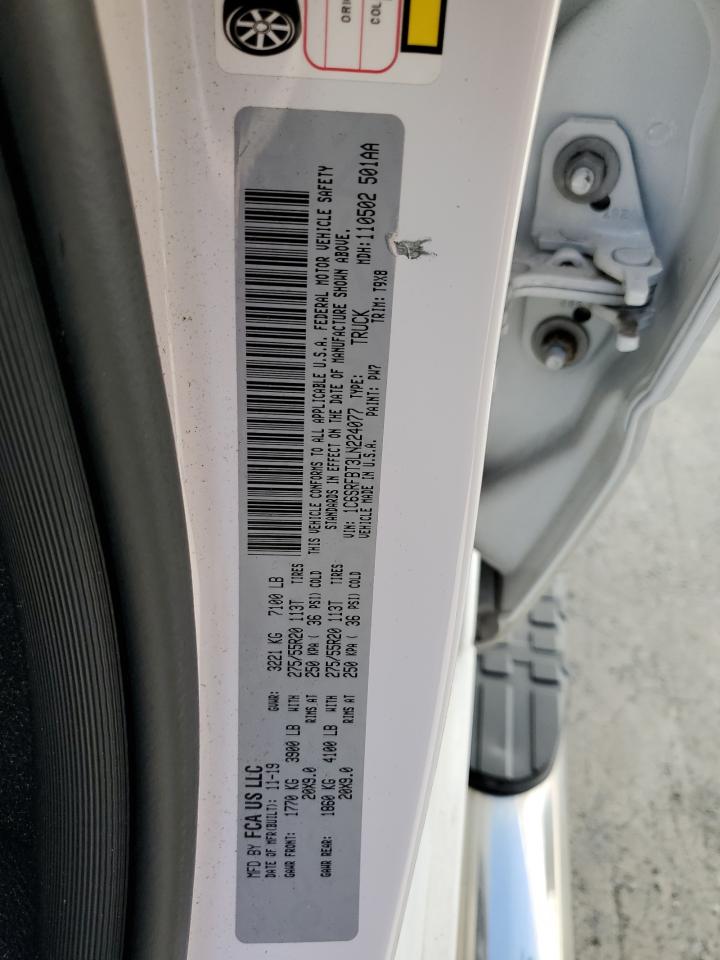 2020 RAM 1500 VIN 1C6SRFBT3LN224077 Copart auction photo, front end / side damage thumbnail 13