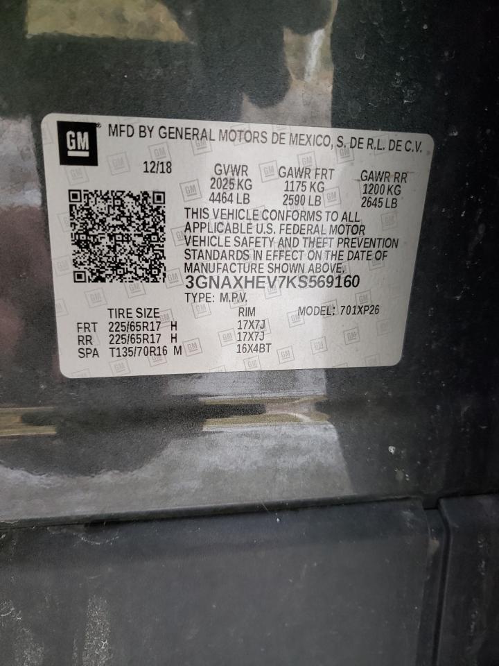 2019 Chevrolet Equinox VIN 3GNAXHEV7KS569160 Copart auction photo, front end / side damage thumbnail 16