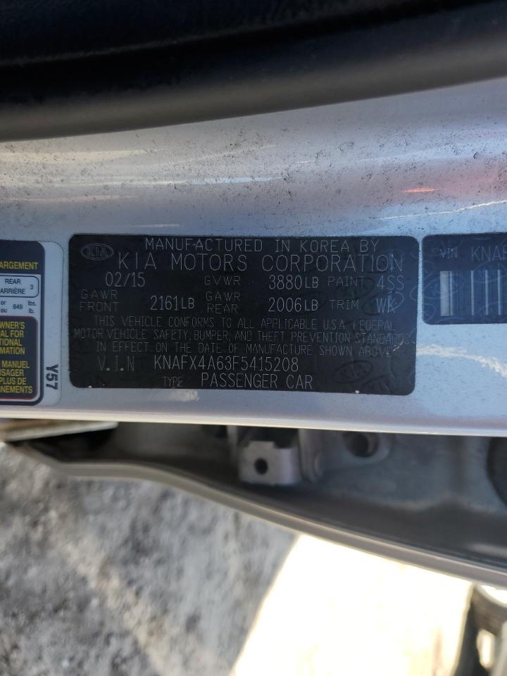 2015 KIA Forte VIN KNAFX4A63F5415208 Copart auction photo, side damage thumbnail 15