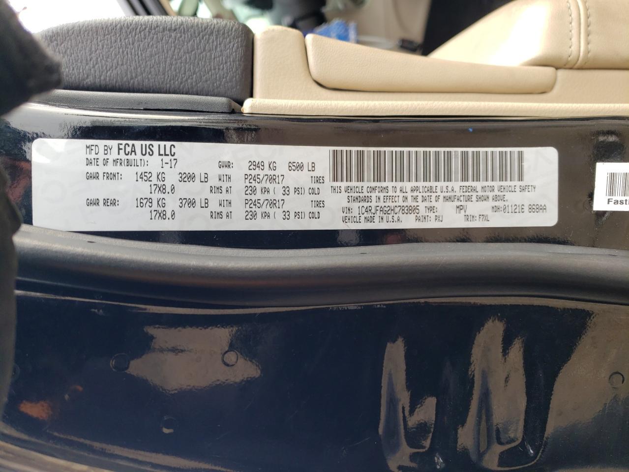 2017 Jeep Grand Cherokee VIN 1C4RJFAG2HC783805 Copart auction photo, front end / side damage thumbnail 15