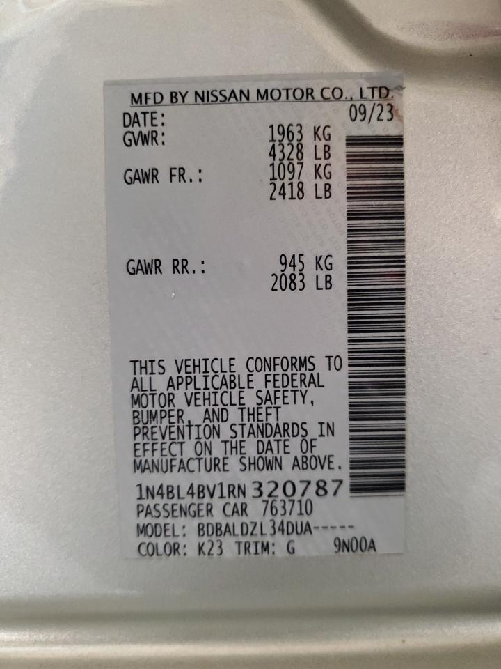 2024 Nissan Altima VIN 1N4BL4BV1RN320787 Copart auction photo, front end / minor dent/scratches damage thumbnail 12