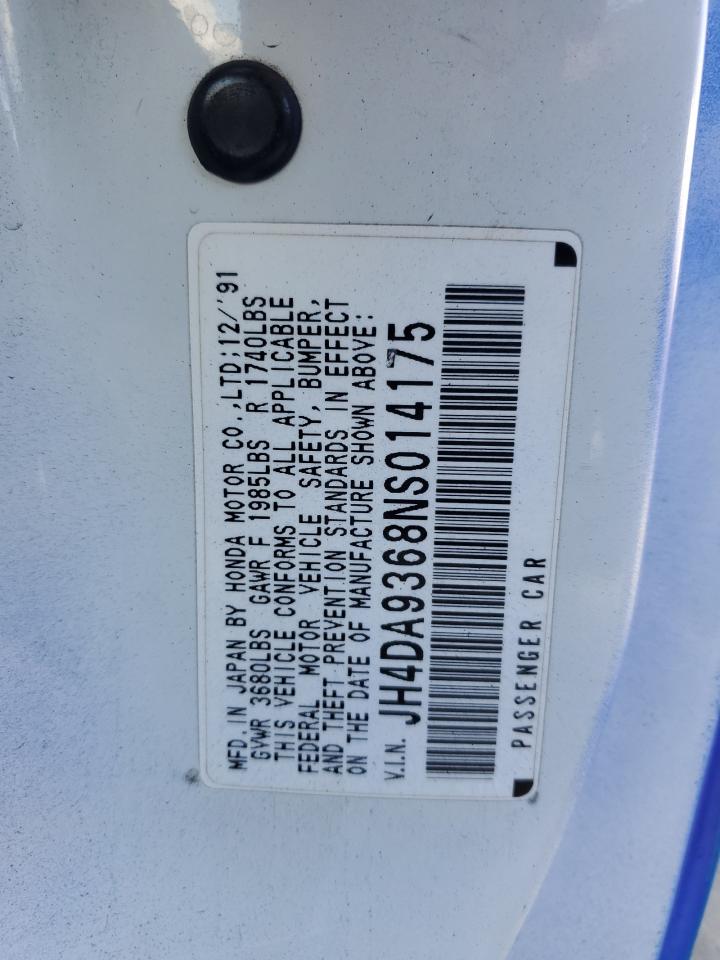 1992 Acura Integra VIN JH4DA9368NS014175 Copart auction photo, vandalism damage thumbnail 12