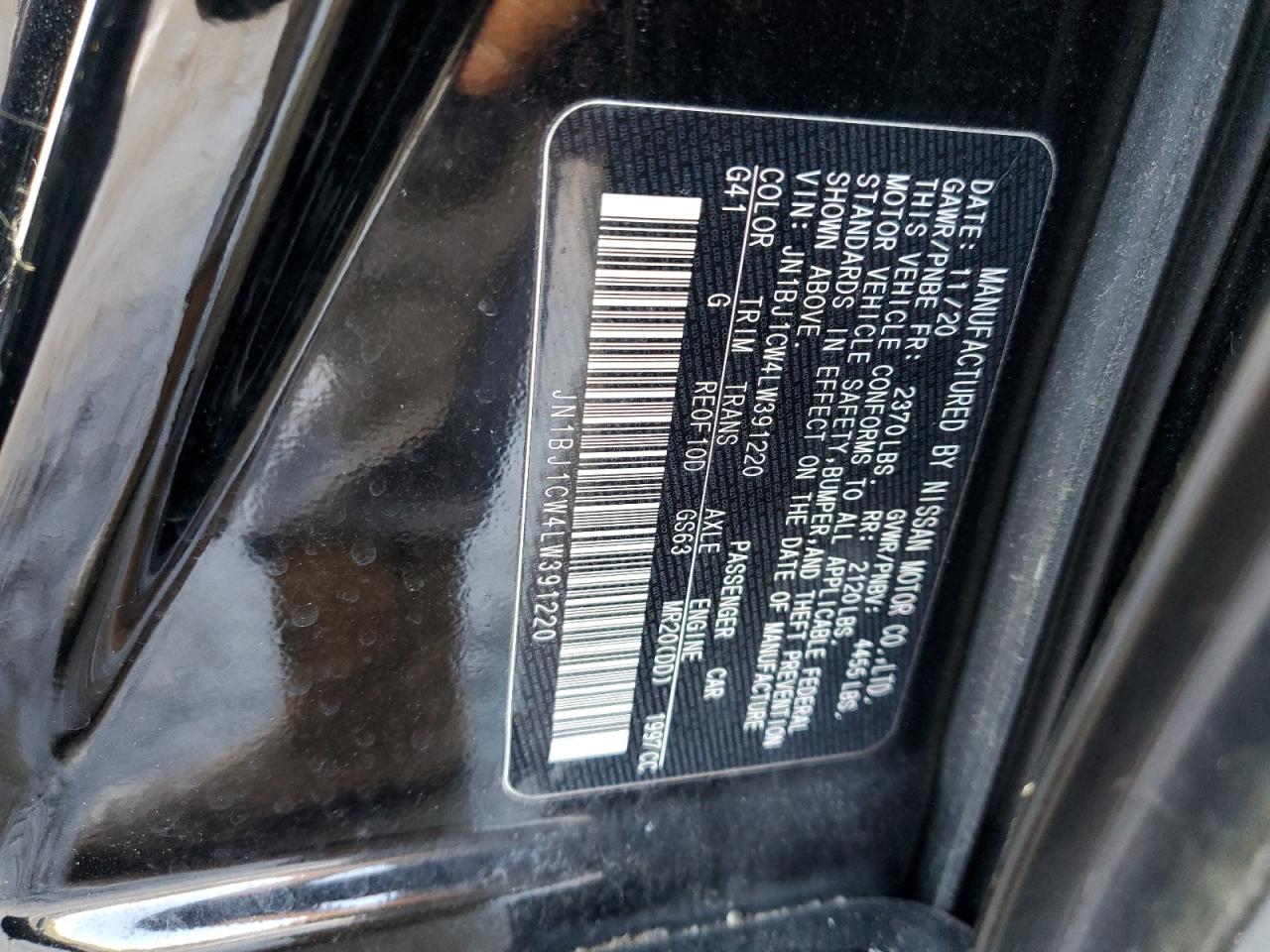 2020 Nissan Rogue VIN JN1BJ1CW4LW391220 Copart auction photo, front end / side damage thumbnail 15