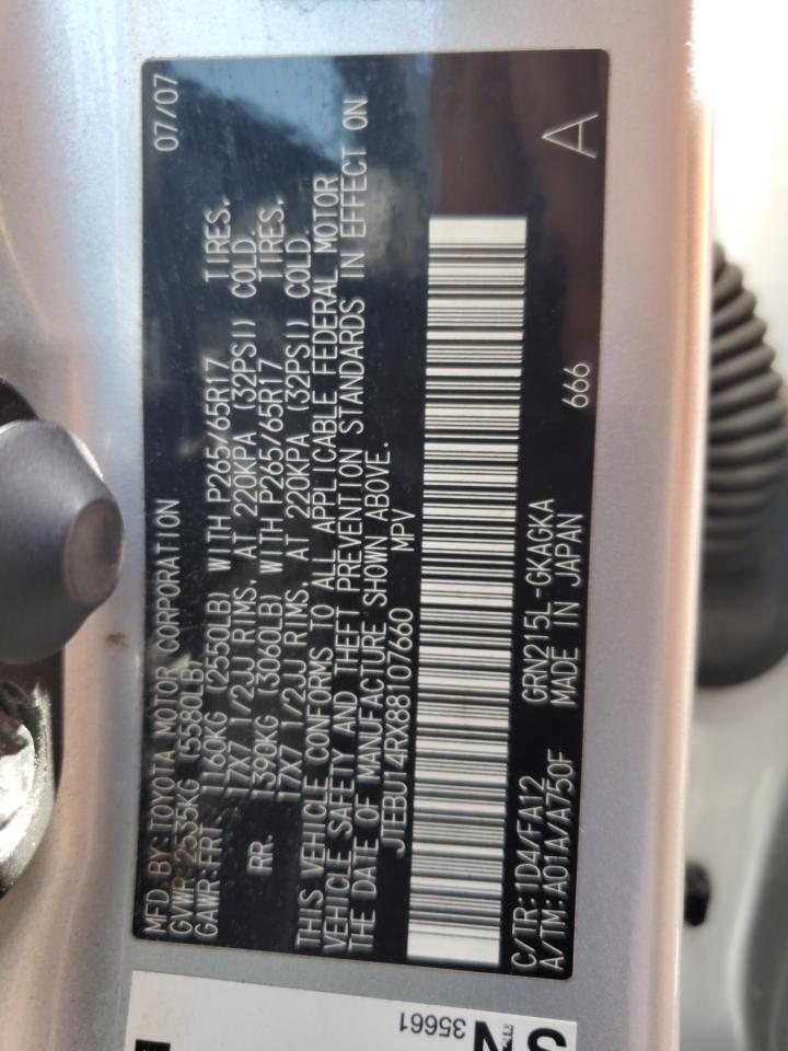 2008 Toyota 4Runner VIN JTEBU14RX88107660 Copart auction photo, side damage thumbnail 14