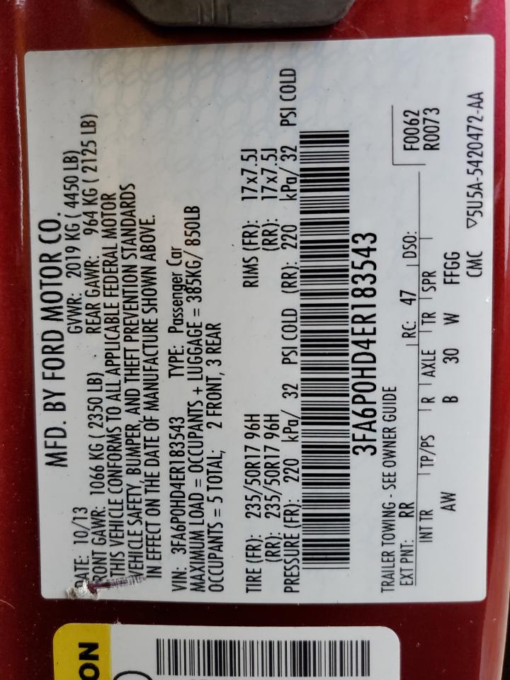 2014 Ford Fusion VIN 3FA6P0HD4ER183543 Copart auction photo, front end damage thumbnail 12