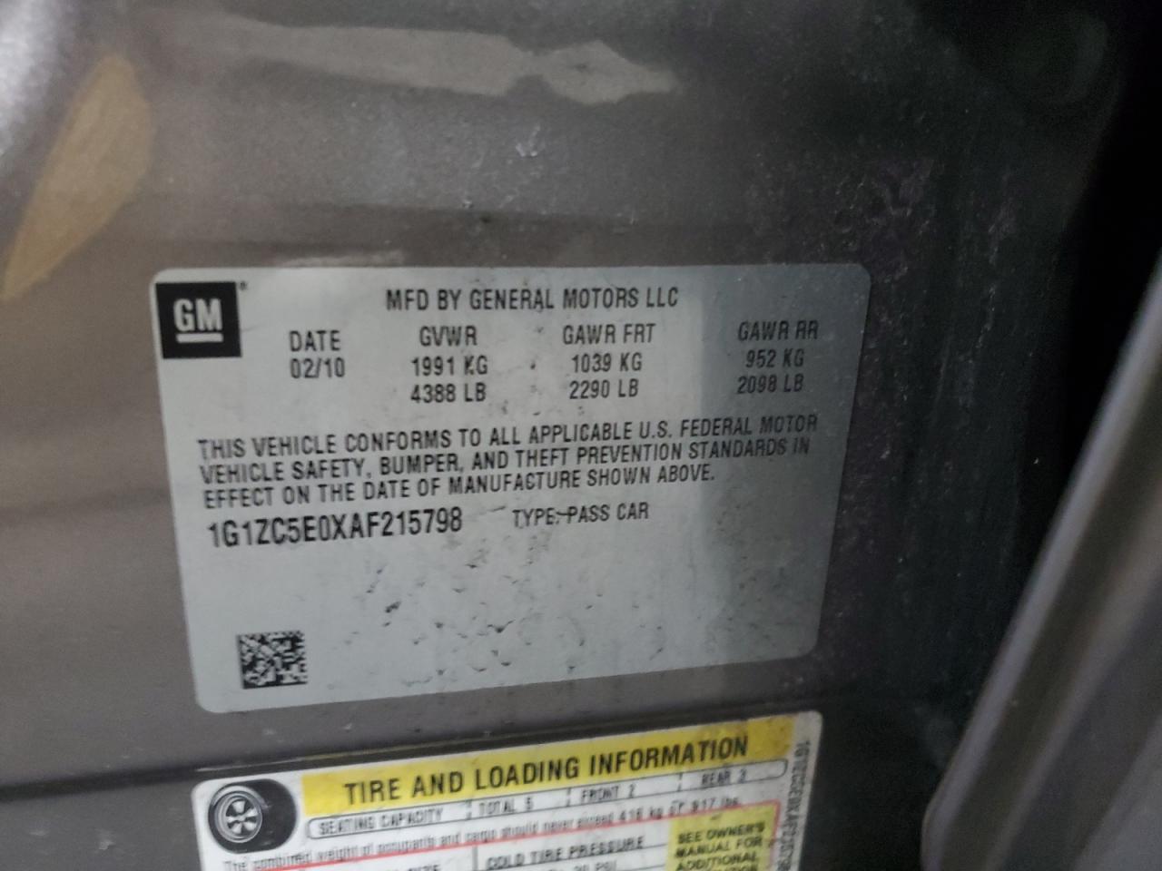 2010 Chevrolet Malibu VIN 1G1ZC5E0XAF215798 Copart auction photo, rear end damage thumbnail 12
