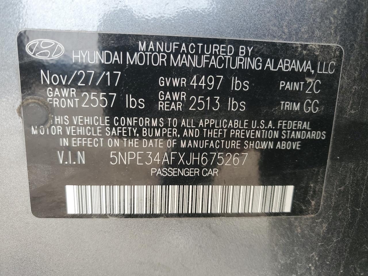 2018 Hyundai Sonata VIN 5NPE34AFXJH675267 Copart auction photo, front end / minor dent/scratches damage thumbnail 12