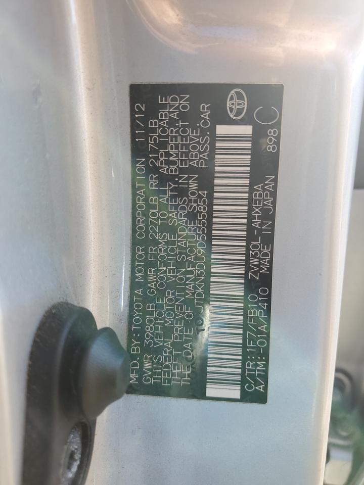 2013 Toyota Prius VIN JTDKN3DU9D5555854 Copart auction photo, front end damage thumbnail 14