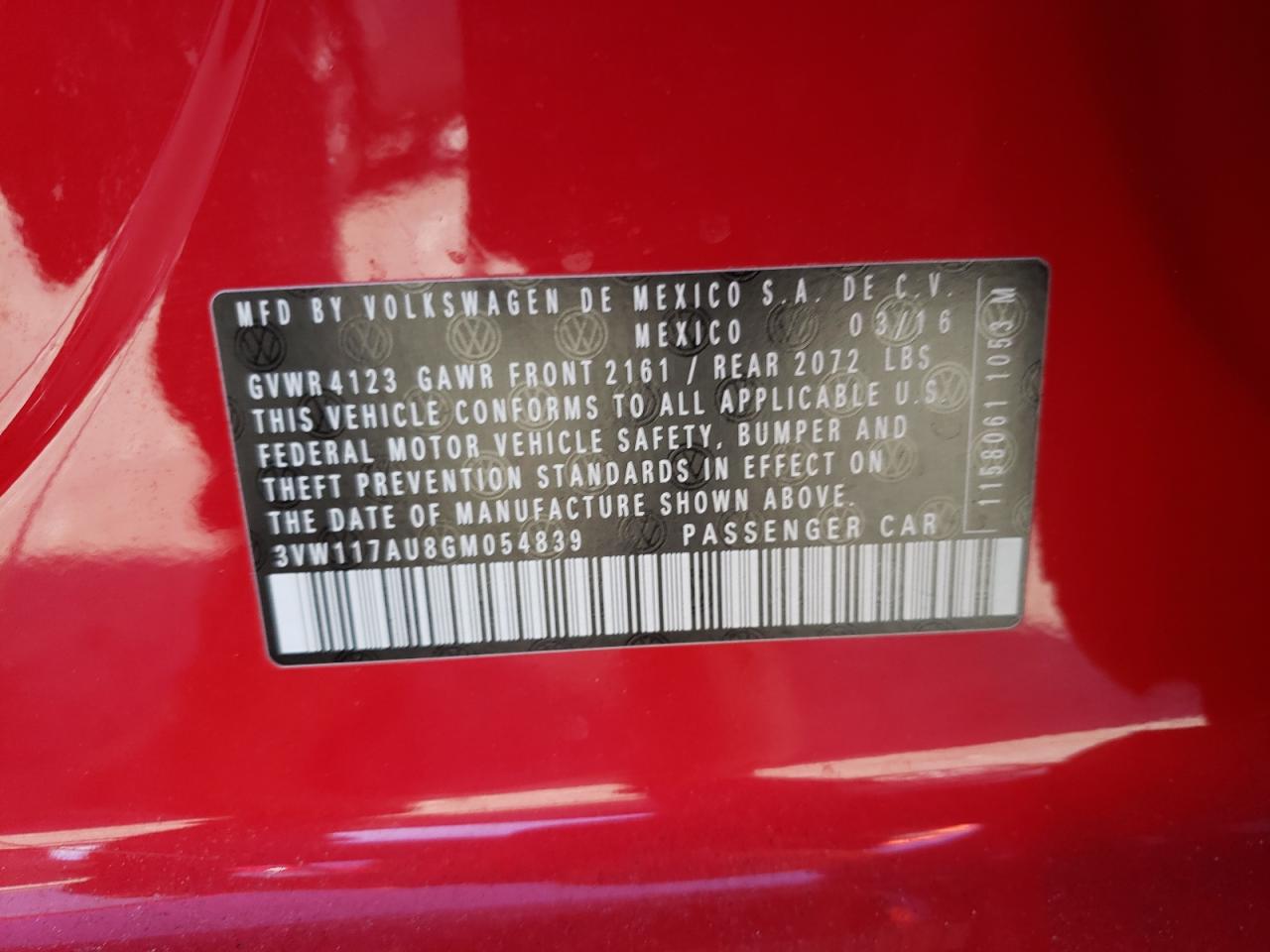 2016 Volkswagen Golf VIN 3VW117AU8GM054839 Copart auction photo, minor dent/scratches damage thumbnail 12