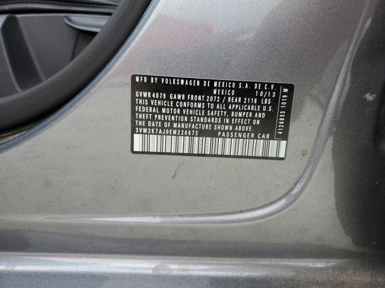 2014 Volkswagen Jetta VIN 3VW2K7AJ0EM226673 Copart auction photo, all over damage thumbnail 12
