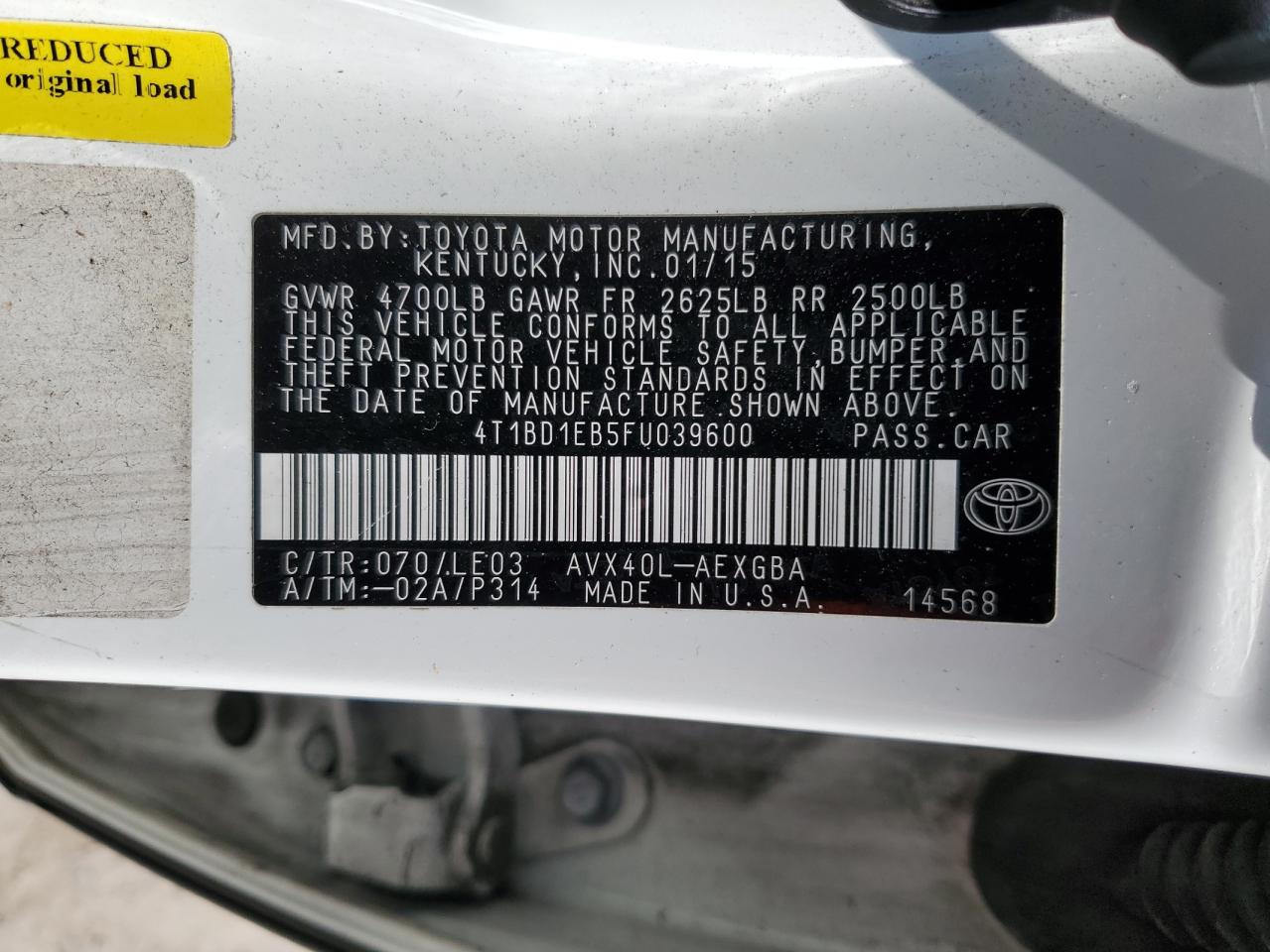 2015 Toyota Avalon VIN 4T1BD1EB5FU039600 Copart auction photo, rear end / minor dent/scratches damage thumbnail 13