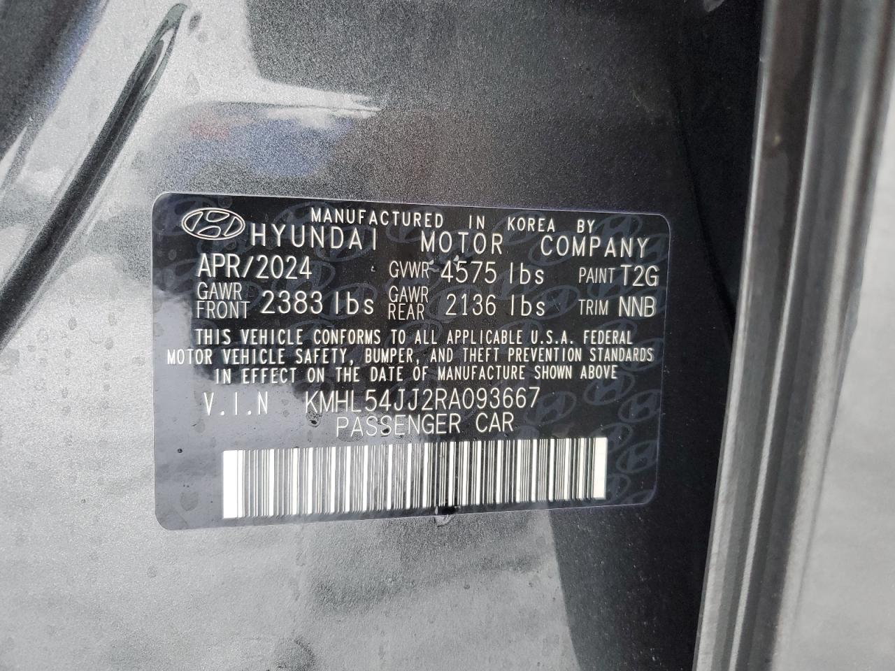 2024 Hyundai Sonata VIN KMHL54JJ2RA093667 Copart auction photo, rear end damage thumbnail 12