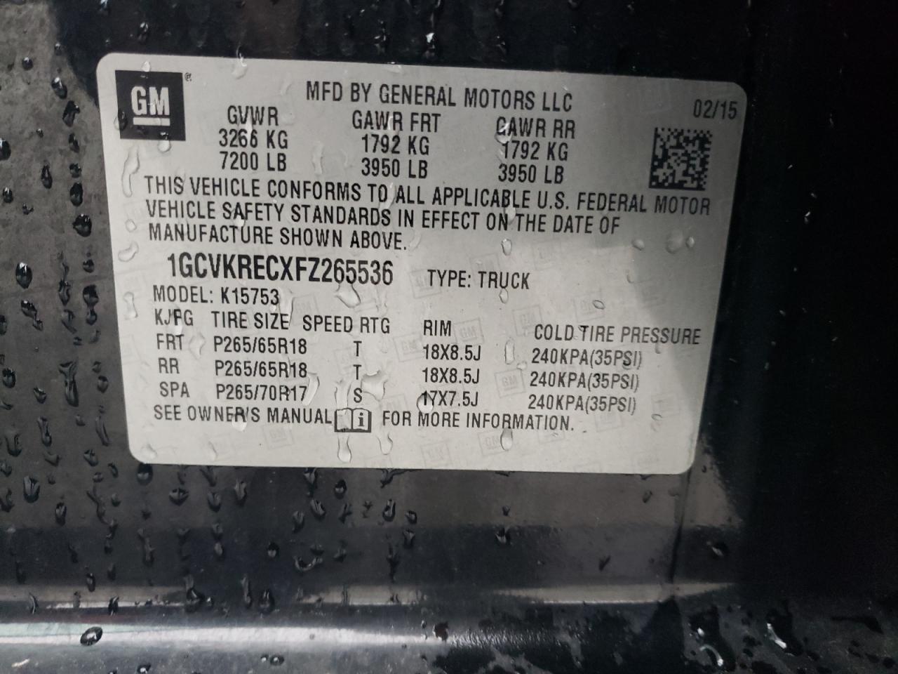2015 Chevrolet Silverado VIN 1GCVKRECXFZ265536 Copart auction photo, all over damage thumbnail 12