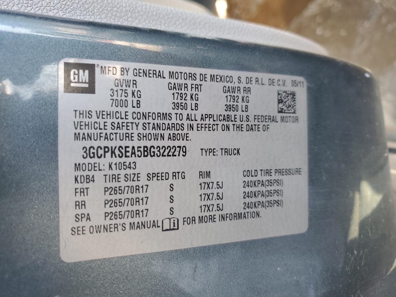 2011 Chevrolet Silverado VIN 3GCPKSEA5BG322279 Copart auction photo, rear end damage thumbnail 12