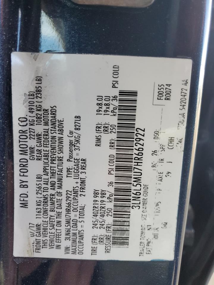 2017 Lincoln MKZ VIN 3LN6L5MU7HR662922 Copart auction photo, front end damage thumbnail 14