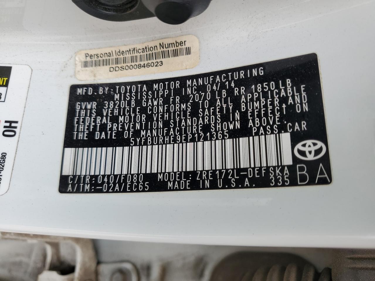 2014 Toyota Corolla VIN 5YFBURHE9EP121365 Copart auction photo, rear end damage thumbnail 12