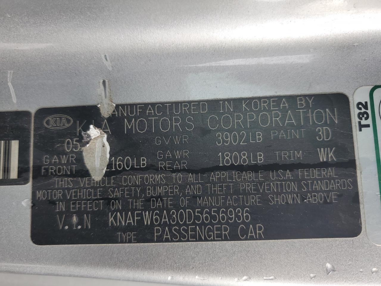 2013 KIA Forte VIN KNAFW6A30D5656936 Copart auction photo, front end / side damage thumbnail 12