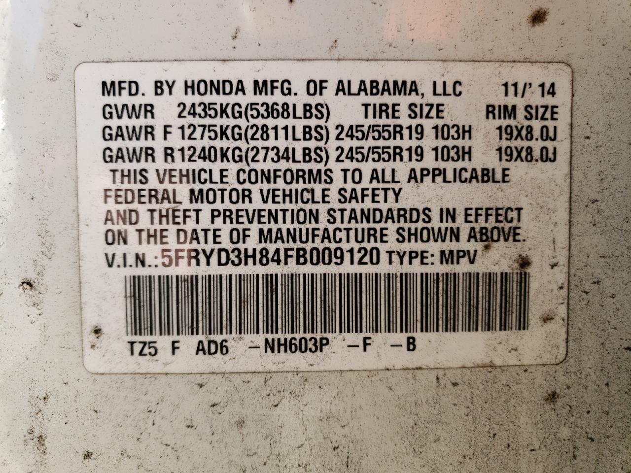 2015 Acura MDX VIN 5FRYD3H84FB009120 Copart auction photo, front end / minor dent/scratches damage thumbnail 15