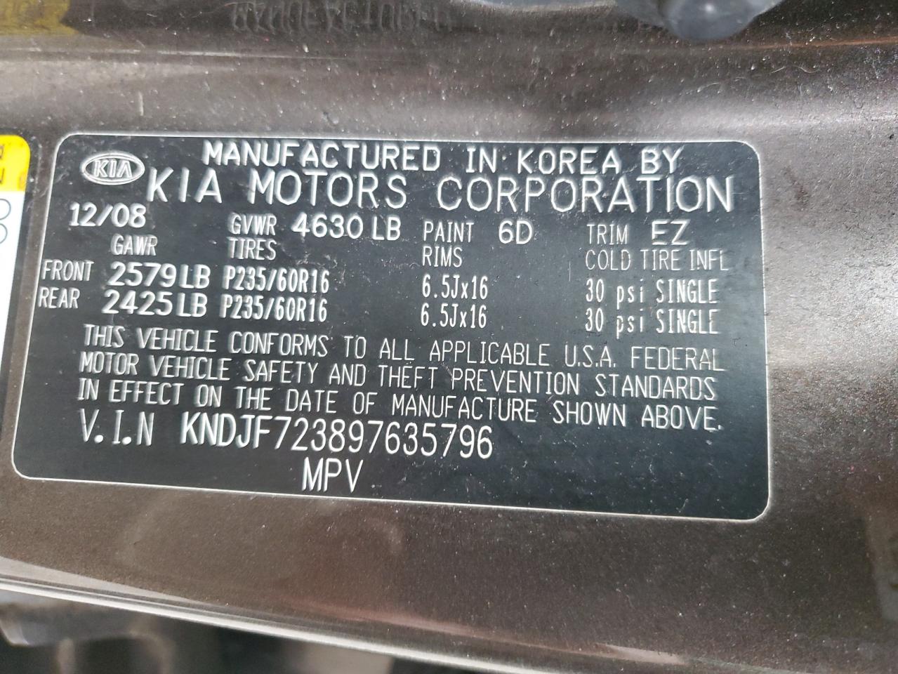 2009 KIA Sportage VIN KNDJF723897635796 Copart auction photo, front end / side damage thumbnail 13